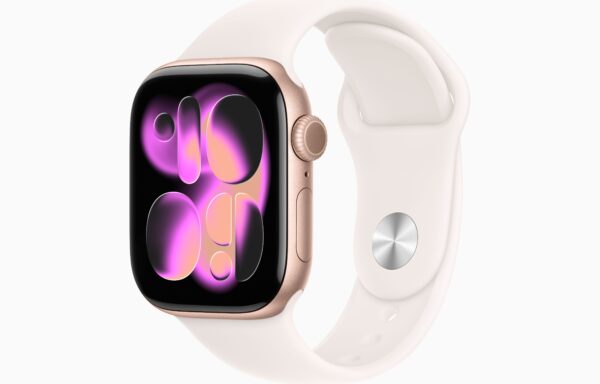 Apple Watch Series 11(GPS);42毫米玫瑰金色铝金属表光；淡桃粉色运动型表带-M/L