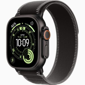 Apple Watch Ultra 3(GPS+蜂窝网络); 49毫米黑色钛金属表光；黑配木炭色野径回环式表带-SM