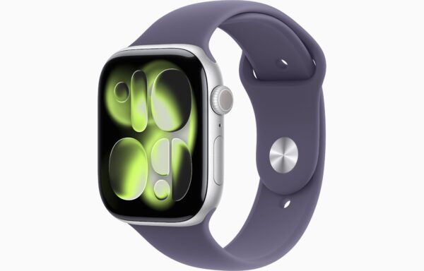 Apple Watch Series 11(GPS+蜂窝网络);46毫米银色铝金属表壳；雾紫色运动型表带-S/M