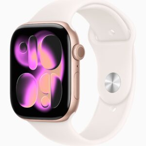 Apple Watch Series 11(GPS+蜂窝网络):46毫米玫瑰金色铝金属表壳；淡桃粉色运动型表带-S/M