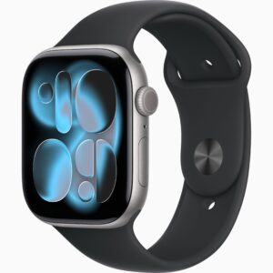 Apple Watch Series 11(GPS+蜂窝网络):46毫米深空灰色铝金属表壳：黑色运动型表带-S/M