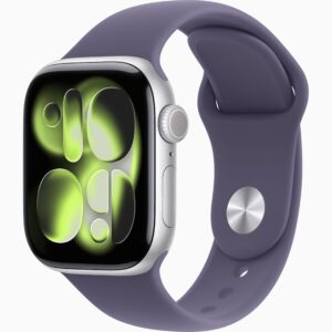 Apple Watch Series 11(GPS+蜂窝网络):42毫米银色铝金属表壳；雾紫色运动型表带-S/M